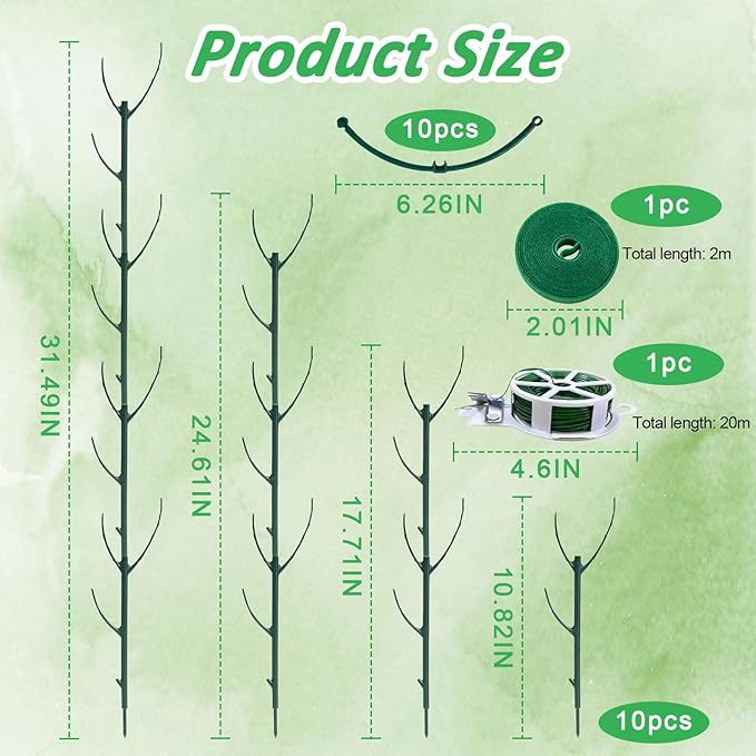 10 Pack Stackable Plant Support Stakes & Adjustable Circular Trellis, Garden Trellis for Climbing Plants Indoor and Outdoor Use, Garden Accessories for Monstera, Pothos, Tomato