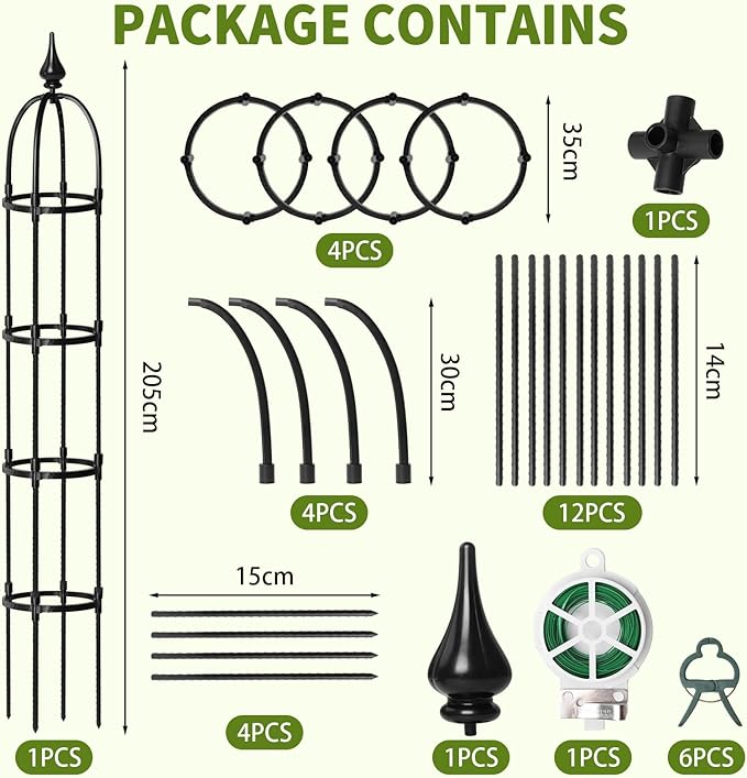 Garden Obelisk Trellis for Climbing Plants Outdoor, 1Pcs 6.7FT Rustproof Metal Plant Flower Trellises,Garden Obelisk Trellis for Indoor Outdoor Flowers Vegetable Fruits Vines Support(Black)