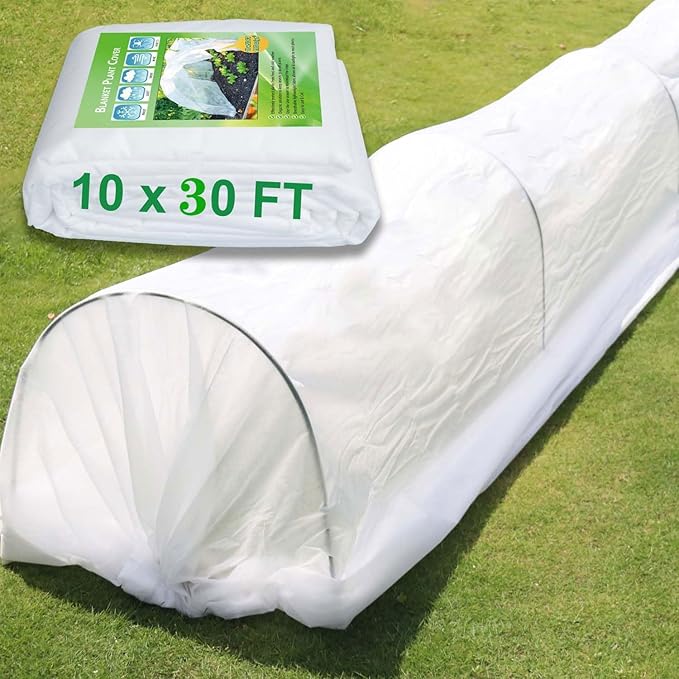 Plant Covers Protection Kit,10Ft x 30Ft 1.0 oz/yd² Reusable Floating Row Cover and 6 Sets of 8FT Fiberglass Garden Hoops for Raised Beds, Freeze Protection Plant Blankets for Cold Weather