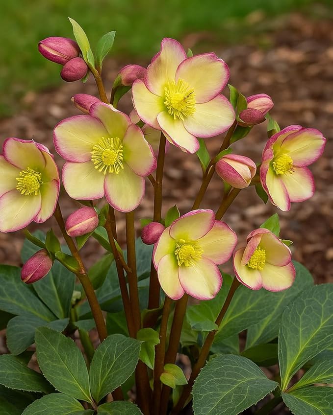 Perennial Farm Helleborus Frostkiss Cherisa® – Live Lenten Rose in #1 Container, Rose-Pink Blooms with Marbled Evergreen Foliage, Early Spring Color, Shade Loving, Deer Resistant, Great for Gardens