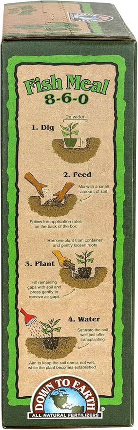 Down to Earth All Natural Fertilizers Organic Fish Meal - High Nitrogen and Phosphorus for Outdoor Plants, Trees, Shrubs, and Gardens 8-6-0, 4 lb