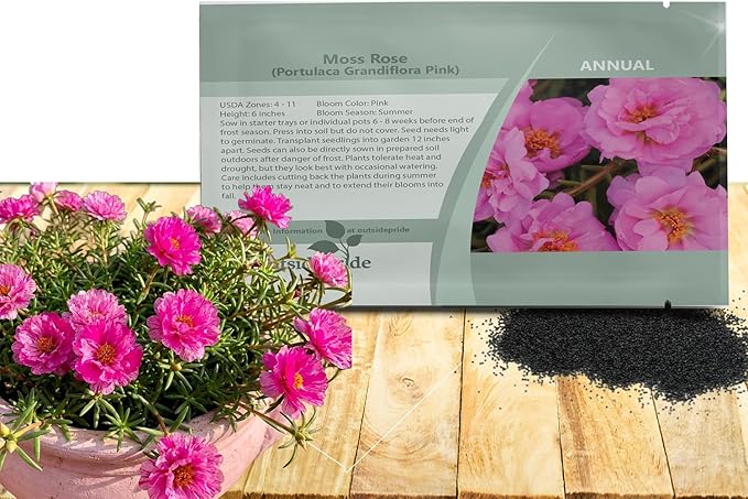 Outsidepride Pink Moss Rose Seeds - 5000 Pcs Annual, Drought & Heat Tolerant, Pollinator Friendly Ground Cover Seeds for Planting w/Vibrant Blooms & Succulent Foliage, Ideal for Xeriscaping