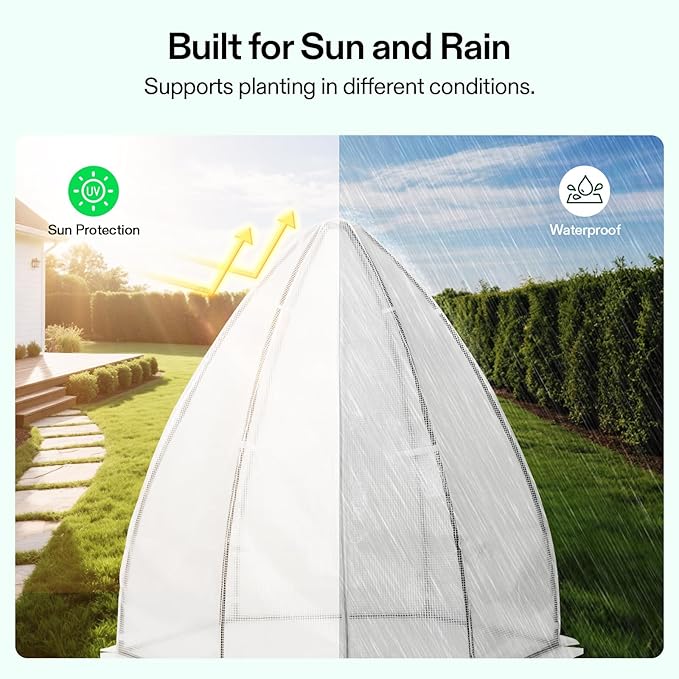 VIVOSUN Portable Mini Greenhouse 72x63x63-Inch Tent-Style Greenhouse, PE Cover with Roll-up Zipper Door and Window, for Indoor Outdoor or Garden Plant Growing, White