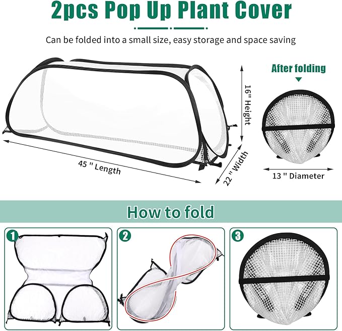 2PACK Garden Covers for Raised Beds, 45" X 22" X 16" Garden Row Plants Cover Accelerator, Freeze Protection Greenhouse Cover for Raised Garden Beds Protecting Seedlings Fruits Vegetable Rows