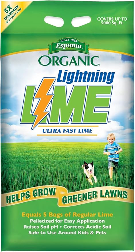 Espoma Organic Lightning Lime, Fast Acting Pelletized Lime for Soil pH Correction on Lawns & Gardens. 30 lb. Bag Covers up to 5,000 Sq. Ft. Pack of One