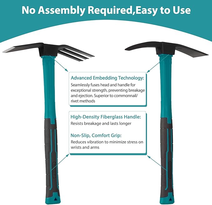 2pcs Garden Tools Comfortable Handle Hoes for Garden Work Carbon Steel Outdoor Tools（Blue）