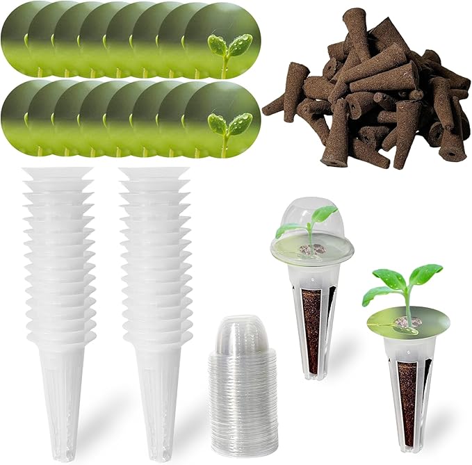 160PCS Hydroponics Growing Baskets,Plant Seed Pod Kit,Grow Anything Kit,Indoor Garden System Accessories Includes 50pcs Sponges,50pcs Labels,30pcs Replacement Baskets,30pcs Domes