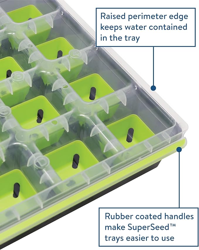 Burpee Greenhouse Indoor Starting Herbs, Flowers and Vegetables & SuperSeed Seed Starting Tray | 16 XL Cell | Reusable & Dishwasher Safe