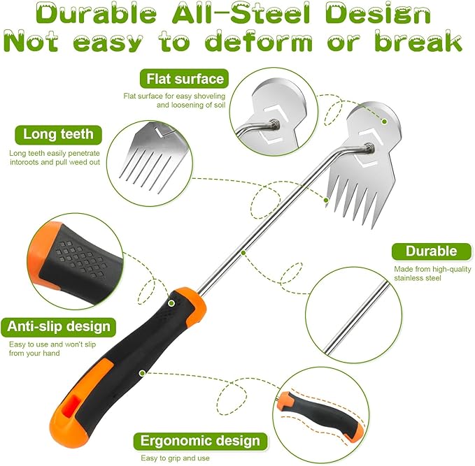 Garden Weed Tool,2026 Portable Weeding Tool,6 Tooth Stainless Steel Hand Weeder Tool,Adopt Anti slip handle,conforms to ergonomic curves,Suitable For Vegetable Cultivation And Horticulture on Farms