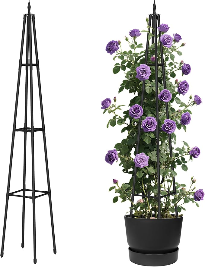 5.2 FT Obelisk Trellis for Climbing Plants,Garden Trellis with Extra Thickened Plastic-Coated Metal Pipes, Outdoor & Indoor Garden Support for Potted Plants, Black