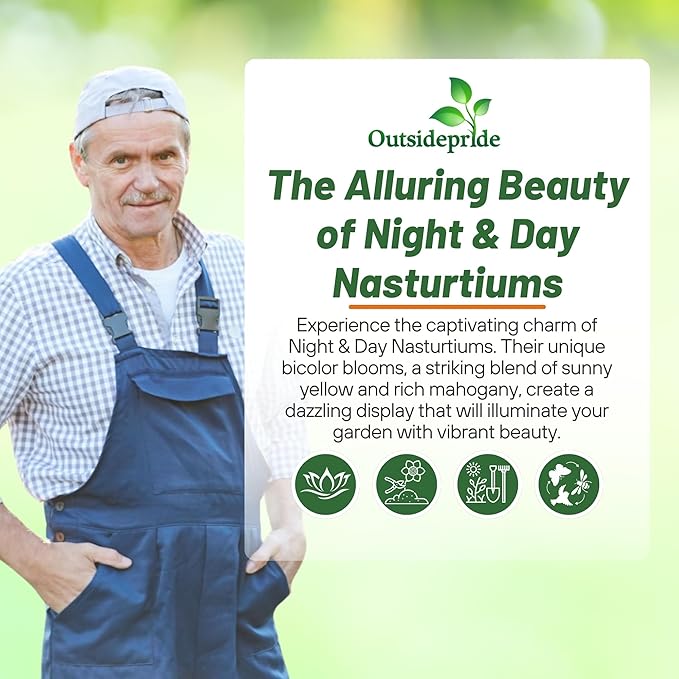 Outsidepride Single Night & Day Nasturtium Seeds - 400 Pcs Annual, Easy to Grow & Versatile, Flower Seeds for Planting Vibrant Blooms, Ideal for Gardens, Borders, and Pollinator Gardens