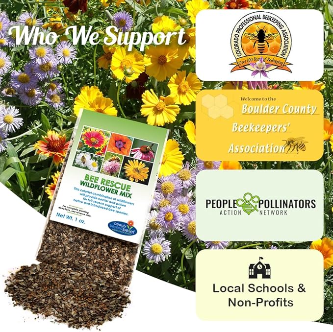 Bee Rescue Wildflower Seed Mix 1oz - Premium Wildflower Seed Mix for Native Bees and Pollinators 1oz
