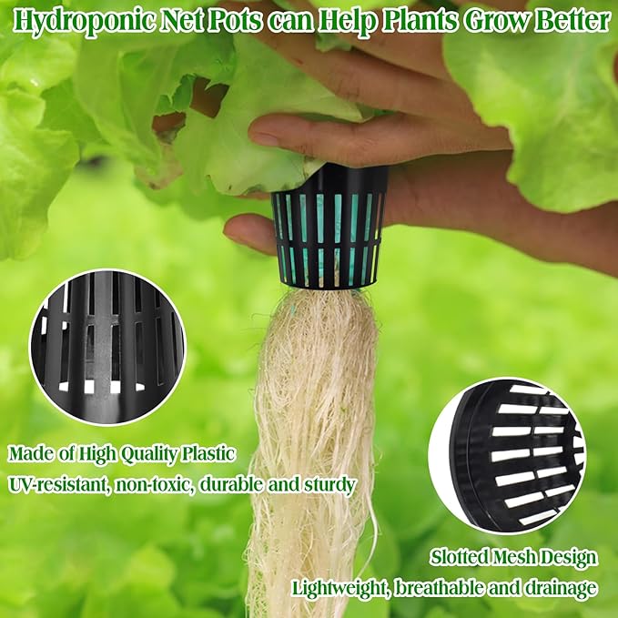 ZeeDix 3 Inch Net Pots for Hydroponics, 25 Pack Mesh Net Cups Hydroponic Baskets Plant Nursery, Reusable Heavy Duty Wide Lip Round Bucket Basket for Plants