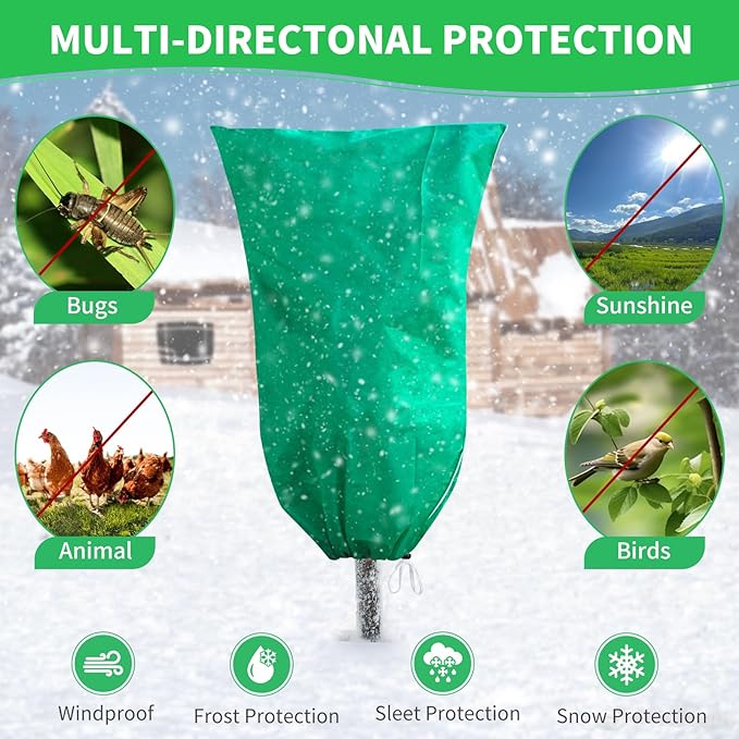 Phopich 2 Pack Plant Covers Freeze Protection, 47''W x 78''H 2.5oz/yd² Winter Tree Frost Blankets Frost Cloths Protectors Bag Cover with Zipper Drawstring for Outdoor Plants Shrub Fruit Trees Potted