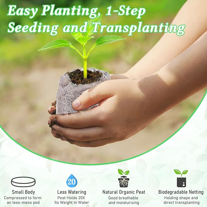 Legigo 50 PCS 40mm Peat Pellets Seed Starter Soil, Compressed Seed Starting Pods Plant Starter Soil Pods Plugs for Seedlings, Peat Pods for Starting Seeds, Herbs Tomatoes Flowers and Vegetables