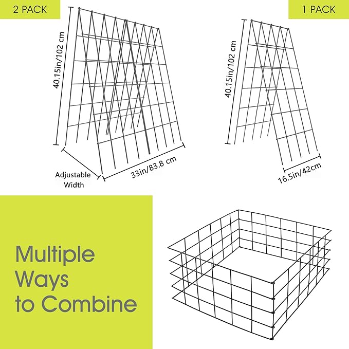 Cucumber Trellis for Raised Bed, Rifny 16.5 x 40 Inch Metal Trellis for Climbing Plants Outdoor with Plant Clips Twist Ties, Garden Plant A-Frame Trellis for Vegetable Pea Tomato (Black, 2 PCS)