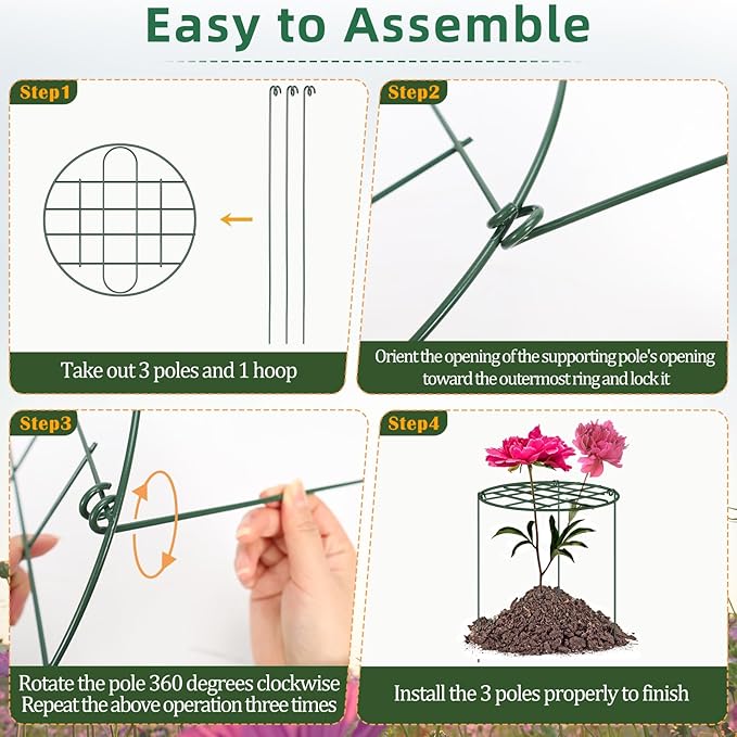 6 Pack Peony Cages and Supports 12 x 16 Inch Grow Through Plant Supports for Outdoor Plants,Plant Brace Flower Support Rings Hoops for Vegetables,Rose,Tomato,Orchids