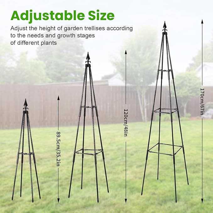 Garden Trellis for Climbing Plants Outdoor, 67" Tall Metal Obelisk Trellis Climbing Plants Support for Vegetable|Flower|Vine, Tomato, Peas, Beans, Cucumber Trellis, Lightweight, 1 Pack