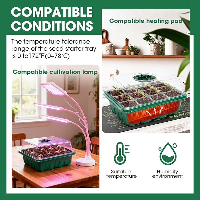 5 Packs Seed Starter Tray with Humidity Dome, Seed Starter Kit with Transparent Drain Hole Base Indoor Greenhouse Mini Propagator for Seeds Growing Starting(60 Cell Trays, Green)