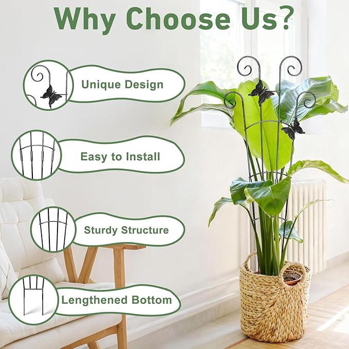 30'' Larger Plant Trellis with Ties Indoor, Expandable Metal Trellis for Climbing Plants Indoor, House Plant Climbing Support for Flowers Vine Ivy Monstera Hoya Pothos, 2P
