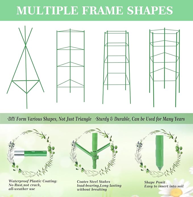 Moirsunt 4 Pack Tomato Cage for Garden- Plant Support Stakes Up to 63inch Garden Stakes Tomato Cage, Tomato Trellis for Potted Plants Climbing Vegetables Plants Flowers