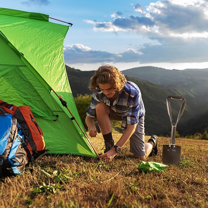 Camping Shovel, 18.5'' Lightweight Digging Shovel Portable Ergonomic High Carbon Steel Folding Shovel for All Occasions Outdoor Camping Hiking Garden Emergency