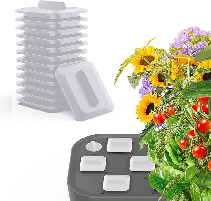 Plant Spacer Kit Compatible with Idoo, LYKO, QYO for Square Seed Pods, Grow Plant Deck Openings for Indoor Hydroponic Growing System, Square Spacer Cover Lid Accessories, Square (White, 12Pack)