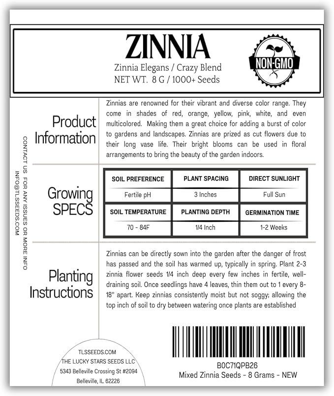 1000+ Crazy Blend Zinnia Seeds for Planting, Heat & Drought Tolerant, Zinnia Elegans Lilliput Seeds, Garden Cut Flower Mix, Non GMO, Untreated Mixed Color Zinnia Flowers