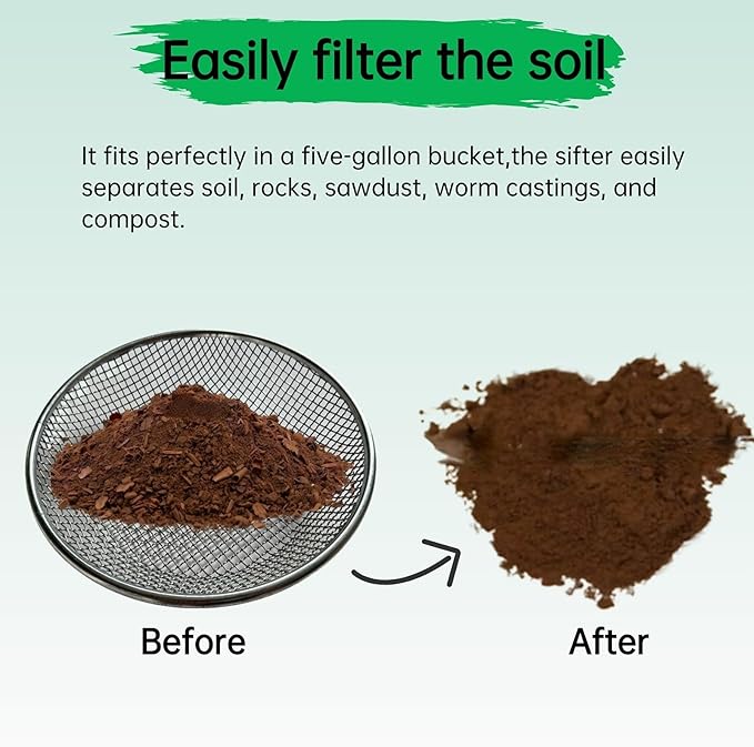 2PCS Soil Sifter for Gardening,Compost Sifter for 5 Gallon,Sieve for Compost,Sand,Gravel,Rock Sifter,Captures Dirt Sawdust,Soil Screening for Landscaping,Construction(1/4'',1/8''Mesh Screen)
