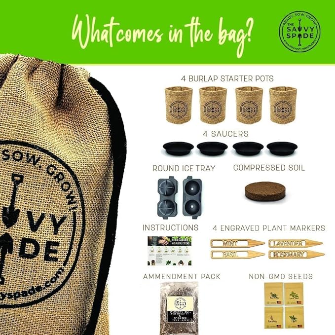 Cocktail Herb Garden Kit Indoor – Grow Your Own Cocktail Kit with Ice Ball Maker and Non-GMO Heirloom Lavender Seeds, Mint Seeds, Rosemary Seeds, Basil Seeds – Housewarming Gift