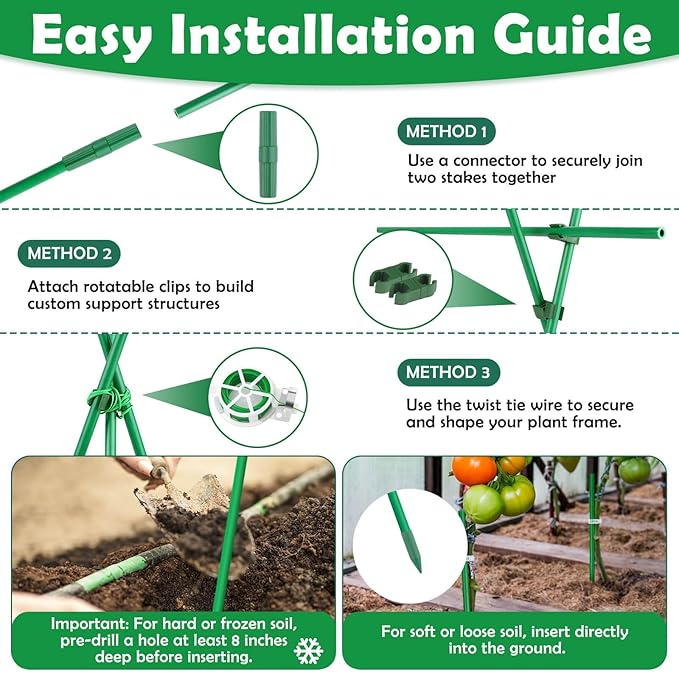 287 PCS Garden Stakes, Fiberglass Tomato Stakes, Garden Sticks with Accessories, 90 Sets DIY 4ft, 5ft, 6ft, 7ft Plant Stakes, Plant Sticks Supports for Indoor Outdoor Plants, Vegetables