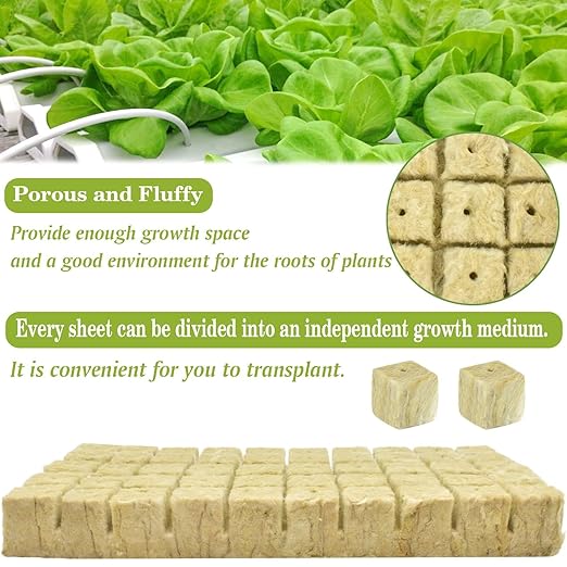 Halatool 1 Inch Rockwool Cubes Garden Rock Wool Stonewool Grow Cubes Starter Plugs for Hydroponics Soilless Cultivation Clone Plants Germination Start (6 Sheets, 300 Plugs in Total)