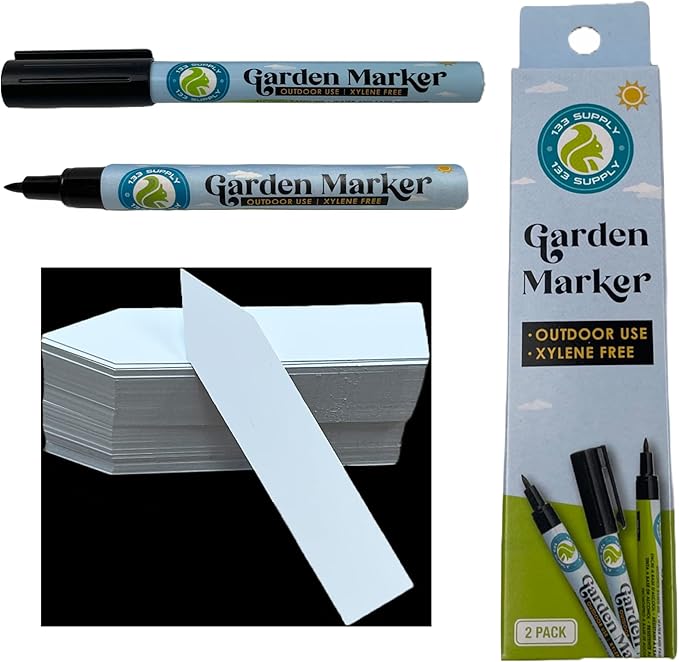 -100 Pack 4" Plastic Plant Labels for Seedlings with 2 Pack of Garden Marker Pens (Garden Markers Fade Resistant Plant Markers Outdoor Waterproof Pen Black Permanent Markers Plant Tags)