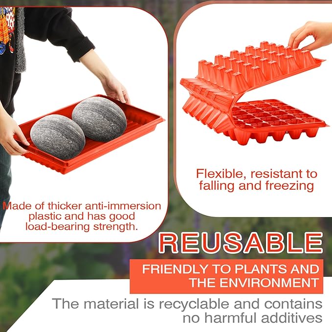 Romooa 10 Pcs Seed Starter Kit 72 Cell Seedling Starting Trays and 1020 Trays No Holes Plant Growing Nursery Pots for Gardening Germination Propagation (Brick Red)
