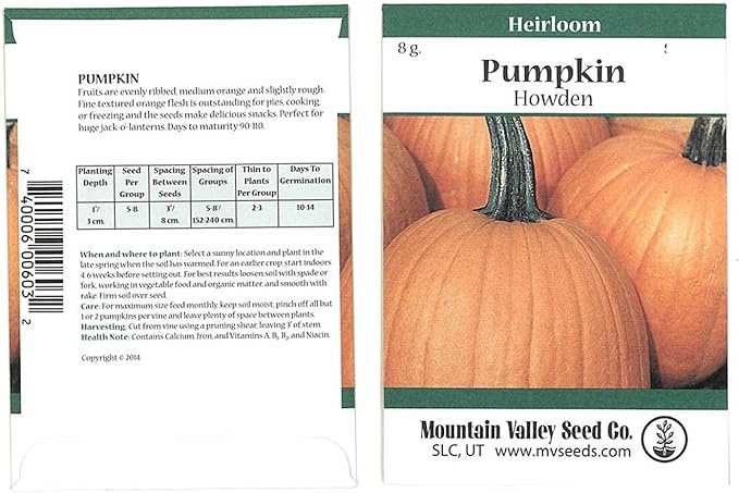 Pumpkin Garden Seeds - Howden Variety - 3 Gram Packet - Non-GMO, Heirloom Pumpkins - Rich Orange - Jack O'Lantern Pumpkin Gardening