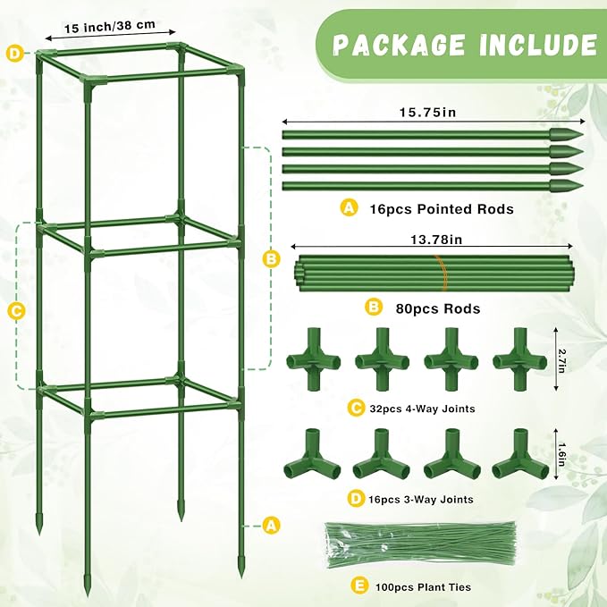Riare 4 Pack Square Tomato Cages for Garden Plant Support- 45 Inch Heavy Duty Tomato Cage Garden Stakes Tomato Trellis for Climbing Plants Vegetables Flowers Outdoor Indoor