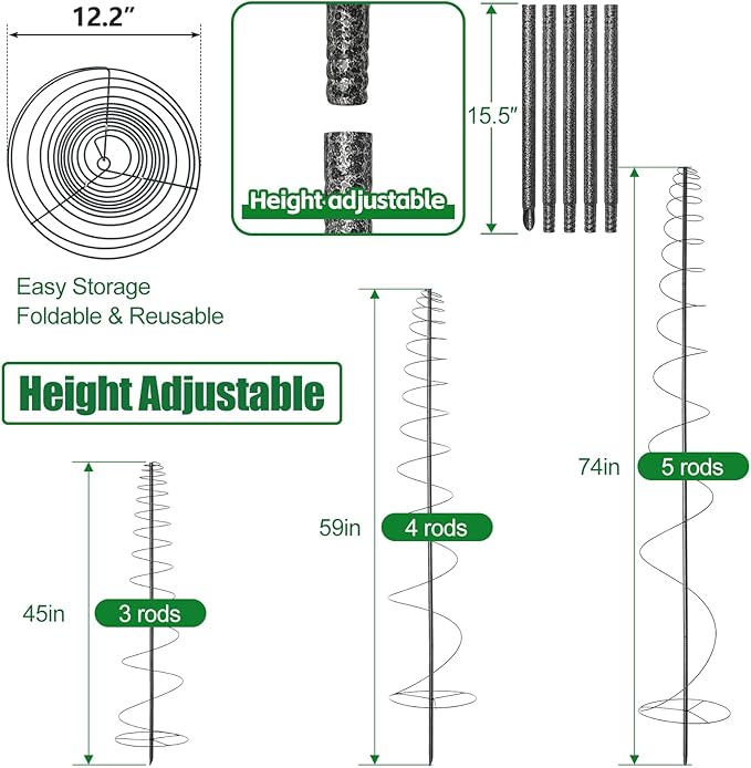 2 Pack 74in Tall Spiral Frame Trellis for Climbing Plants Outdoor, Heavy Duty Metal Garden Plant Tower, Rustproof Support for Pole Bean Cucumber Sweet Peas Clematis Vines, Anti-Tip Pot Indoor Decor