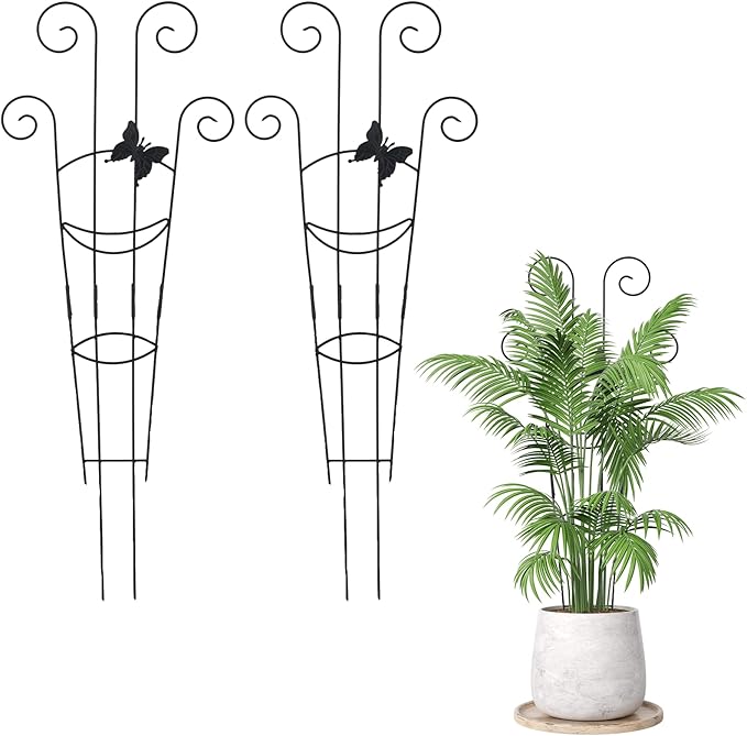 2 Set 30In Taller Plant Trellis for Climbing Plants, Monstera Plant Support Stakes for Outdoor Plants, Expandable Metal Trellis for Potted Plants Climbing Stakes for Garden Vines Flowers(Butterfly)