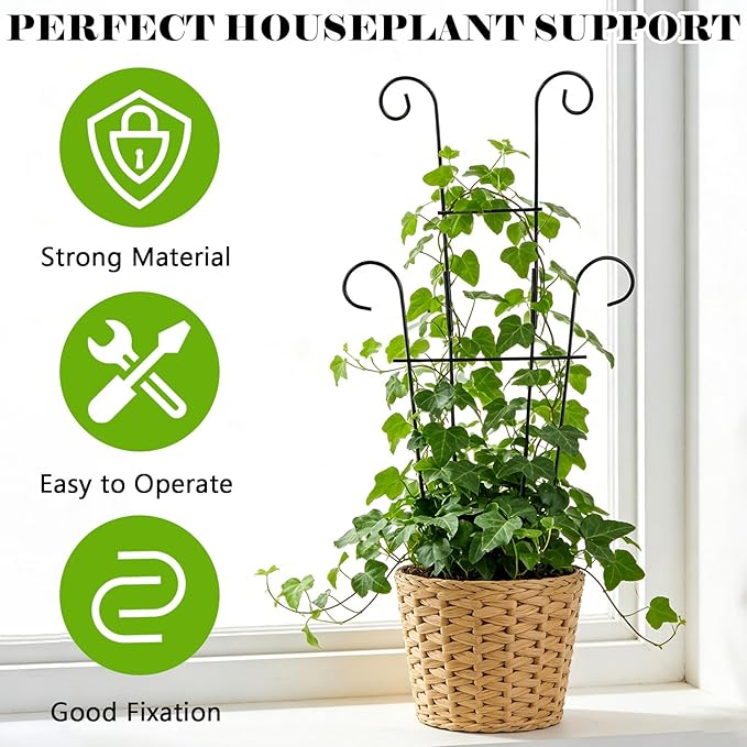23.6 inch Large Trellis for Potted Plants, 4 Pack Rustproof Metal Plant Trellis for Climbing Plants Indoor, Sturdy Expandable Houseplant Support for Monstera, Pothos, Hoya, Vine (4 Pack)