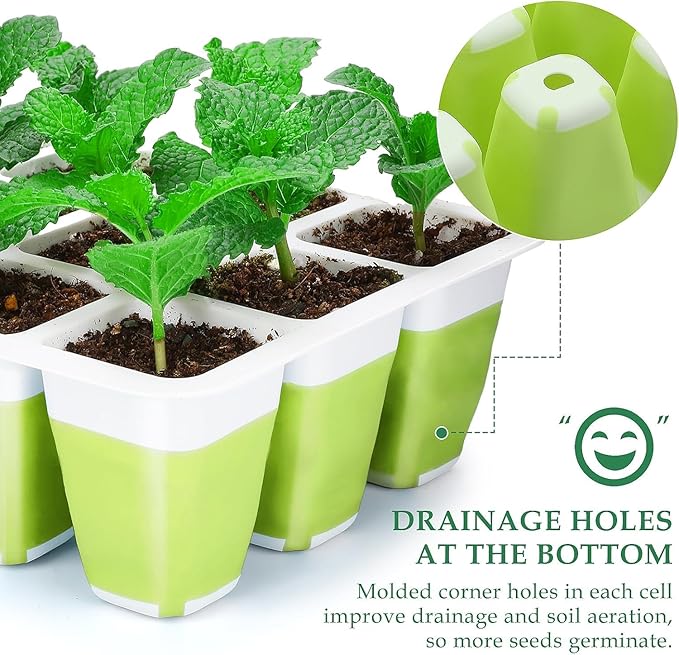 Ryscam 6pcs Reusable Seed Starter Kit, 72 Cells Seed Starter Trays, Silicone Seedling Starter Trays for Starting Plant Seeds with Flexible pop-Out Cells, Indoor Gardening Plant Germination Trays
