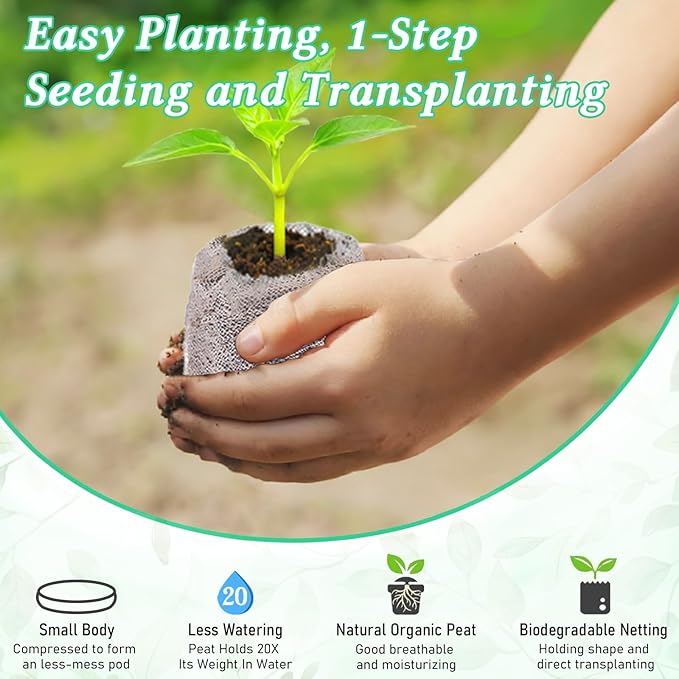 Legigo 100 PCS 40mm Peat Pellets Seed Starter Soil, Compressed Seed Starting Pods Plant Starter Soil Pods Plugs for Seedlings, Peat Pods for Starting Seeds, Herbs Tomatoes Flowers and Vegetables