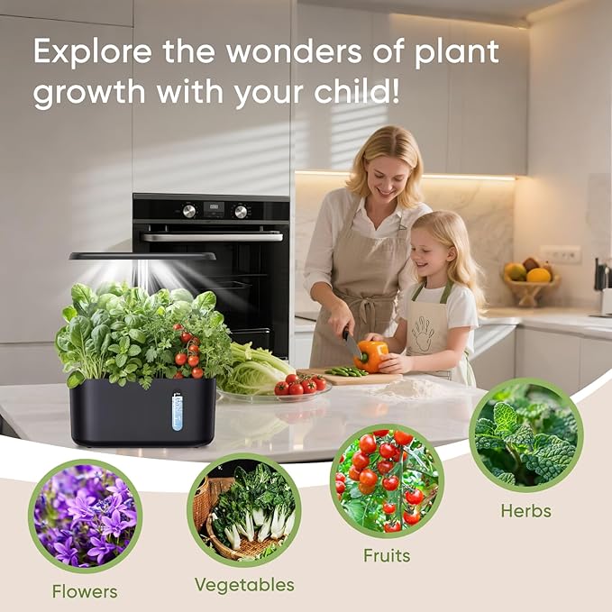 Sonicgrace Indoor Hydroponic Growing System with LED Grow Light, Quiet Smart Water Pump, 5 Pods, Automatic Timer, Perfect for Herbs, Vegetables and Fruits, Ideal Home Office Gardening Gift