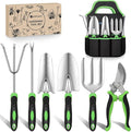 Yesker Gardening Tools 7-Piece Heavy Duty Garden Tool Set Gardening Supplies Gifts for Women Men Gardening Hand Tool Kit with Non-Slip Ergonomic Handle, Durable Garden Bag, Pruning Shears, Black Green