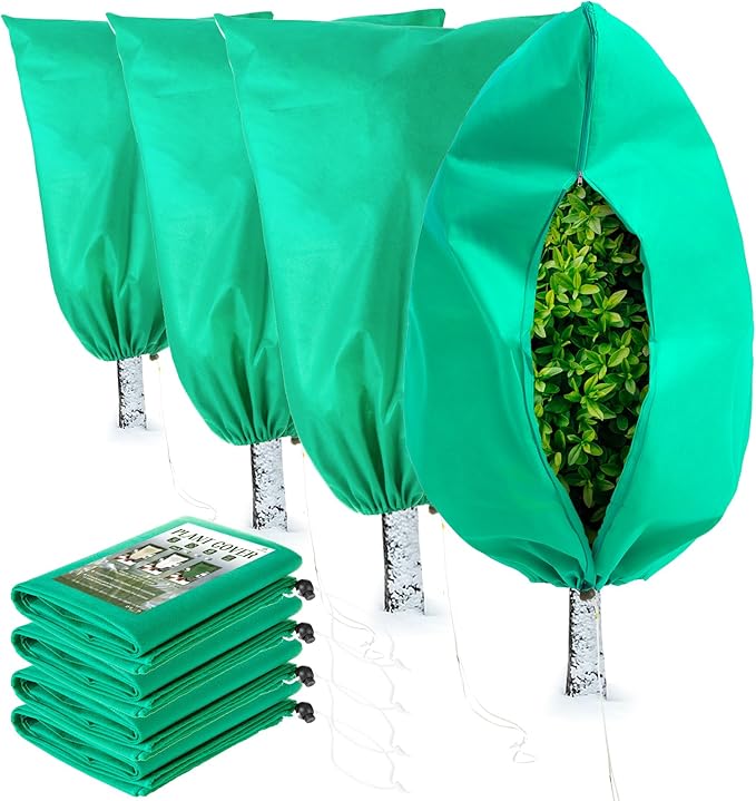 Homimp Plant Covers Freeze Protection, 4 Pack Frost Covers with Zipper Drawstring (71" x 47.3") Plant Protection Cover Bags for Outdoor Winter Frost Cold Weather Shrubs Trees Jacket Covers(Green)