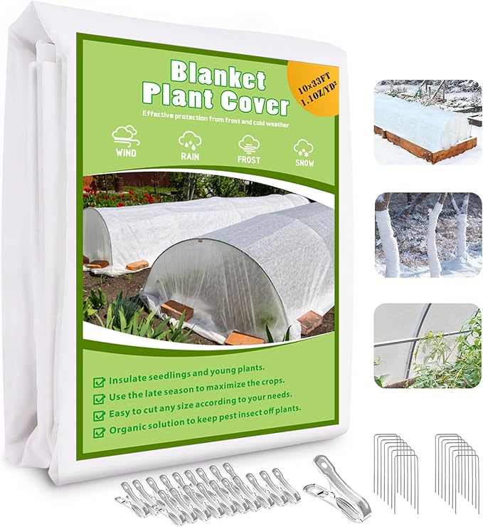 10ft x 33ft Plant Covers Freeze Protection Floating Row Cover 1oz/yd² Garden Fabric Plant Cover for Winter Frost Sun Bird Protection, Frost Blankets for Outdoor Plants, Winter Tree Frost Cloth