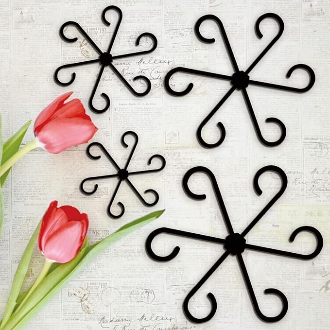 4 Pcs Plant Stem Support Reusable Plant Growth Accessories, Different Sizes Climbing Plant Stakes for Indoor Plants to Decorative (Black)