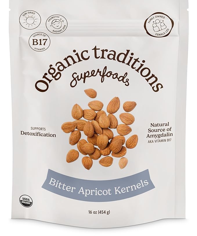 Organic Traditions Apricot Kernels – Sundried - Natural Source of Vitamin B17 – Sweet & Bitter Raw Apricot Seeds – 16oz