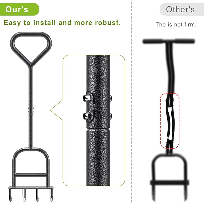 Dolibest Lawn Coring Aerator, Manual Lawn Aerator, 4 Stainless Steel Corer Plug Aerator with Triangular Handle, Pre-Assembled Manual Grass Aerating Tool & Cleaning Hand Tool for Improving Lawn Health