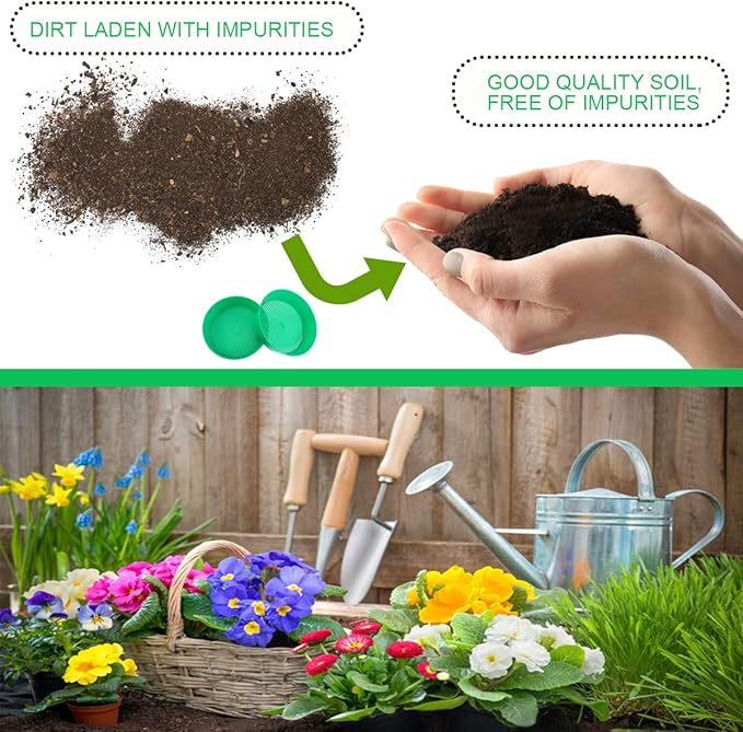 2Pcs Round Garden Soil Sieve Pan Plastic Sand Sifter Set for Sieve Work of Small Gravel, Soil, Sand（Green）
