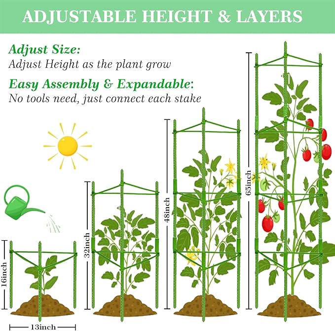 Moirsunt 4 Pack Tomato Cage for Garden- Plant Support Stakes Up to 63inch Garden Stakes Tomato Cage, Tomato Trellis for Potted Plants Climbing Vegetables Plants Flowers